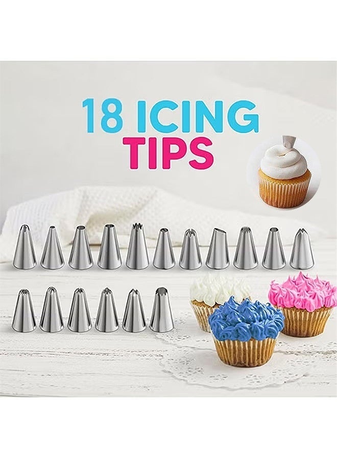 126 قطعة من أدوات تزيين الكعك مع 100 كيس تزيين مقاوم للانفجار و 18 رأس تزيين و 1 كيس تزيين قابل لإعادة الاستخدام و 3 مكشطات و 2 قارنات و 2 أربطة مثالية للخبز المنزلي وحفلات العيد وأعياد الميلاد وحفلات الزفاف والمخابز والأعمال اليدوية - Image 4